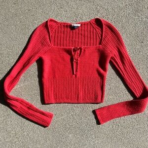 American Eagle Outfitters Red Knit Tie-Front Knit Top